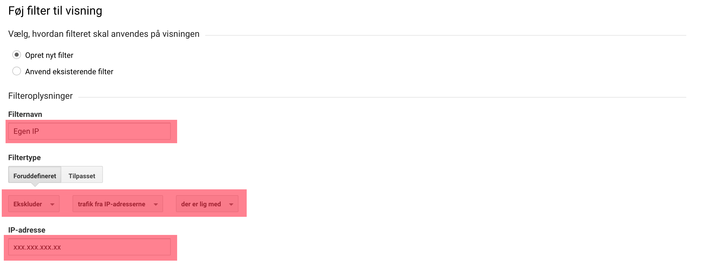 Føj filter til visning - Google Analytics